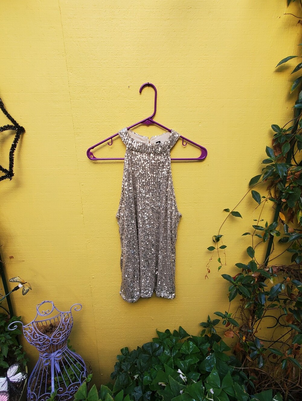 Cable & Gauge Silver Sequin Halter Tank